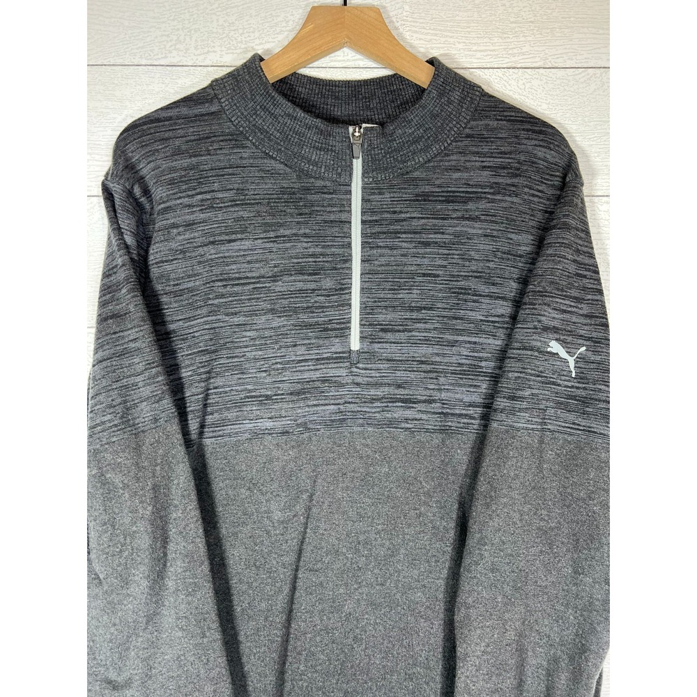 Puma XL Quarter Zip Black Heather Grey Colorblock Crewneck Sweater Outdoor Golf